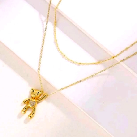 Jewelry - 18K Gold Plated Zircon Decor Bear Charm Necklace